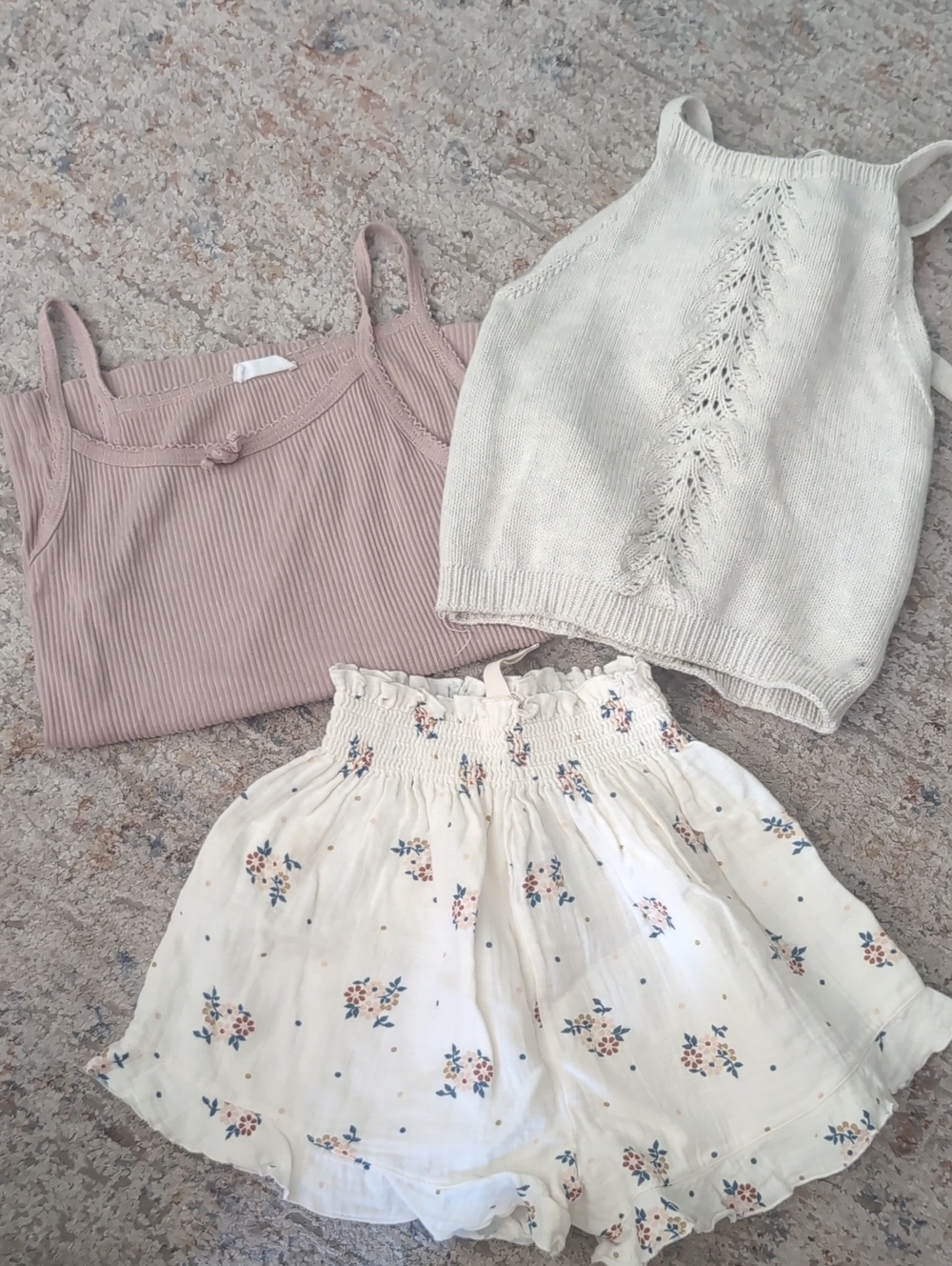 Liilu Mauve Ribbed Tank & Cream Floral Skort Set